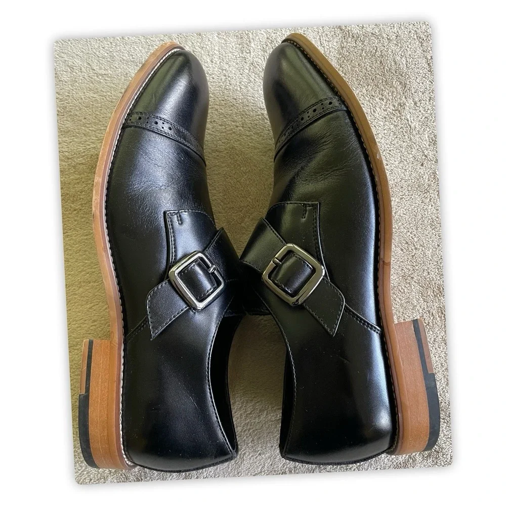 Stacy‎ Adams Oxfords Buckle Mens Size 9M Black Leather Shoes